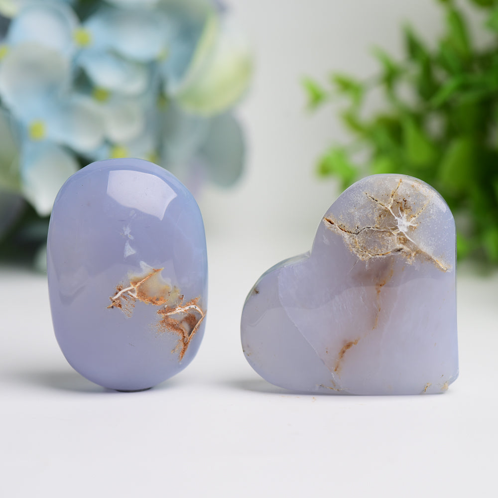 2.0"-2.5" Blue Chalcedony Heart & Palm Stone Bulk Wholesale