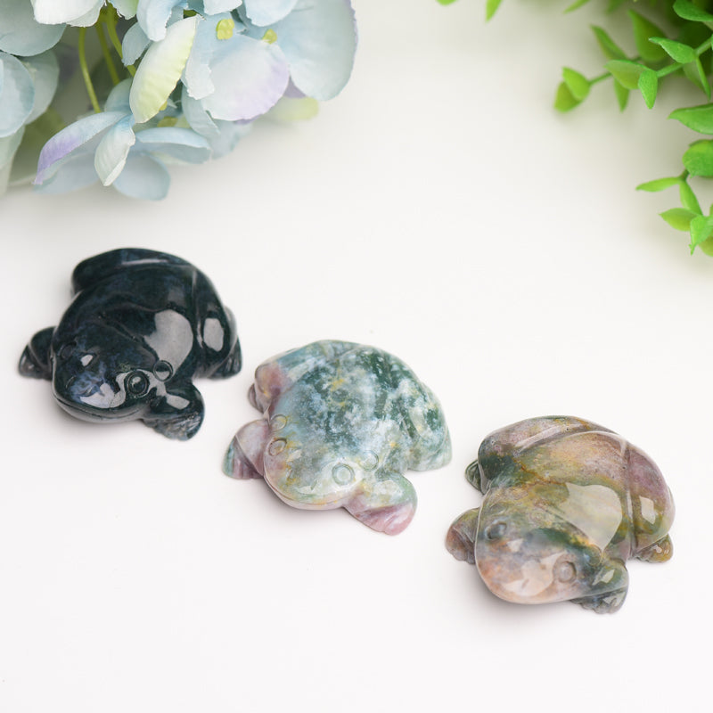 2.0" Moss Agate Frog Crystal Carving Bulk Wholesale