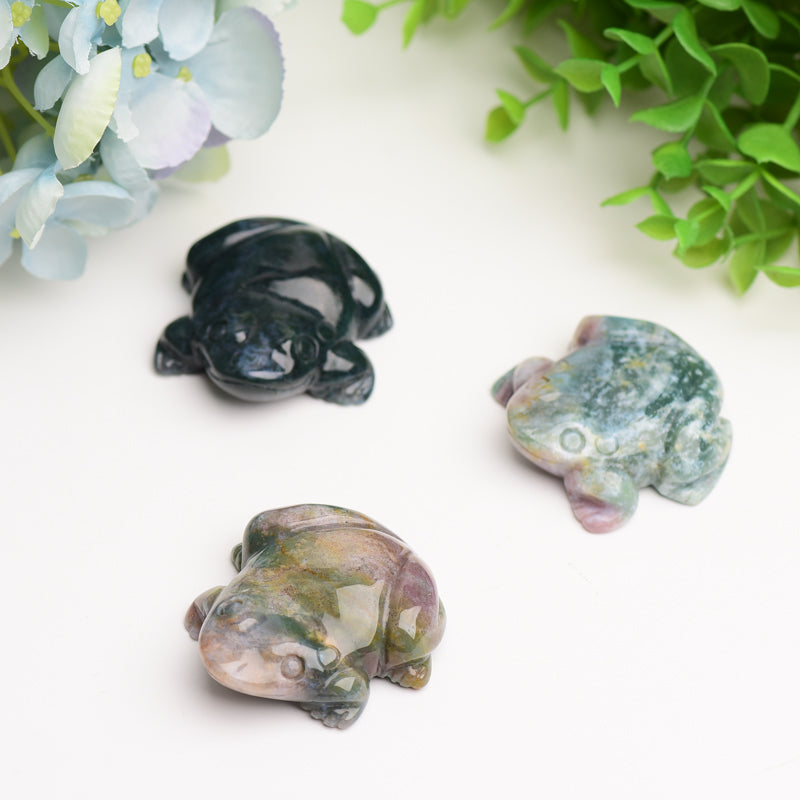 2.0" Moss Agate Frog Crystal Carving Bulk Wholesale