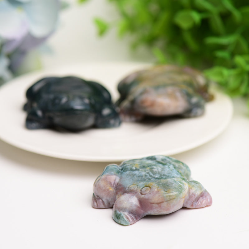 2.0" Moss Agate Frog Crystal Carving Bulk Wholesale