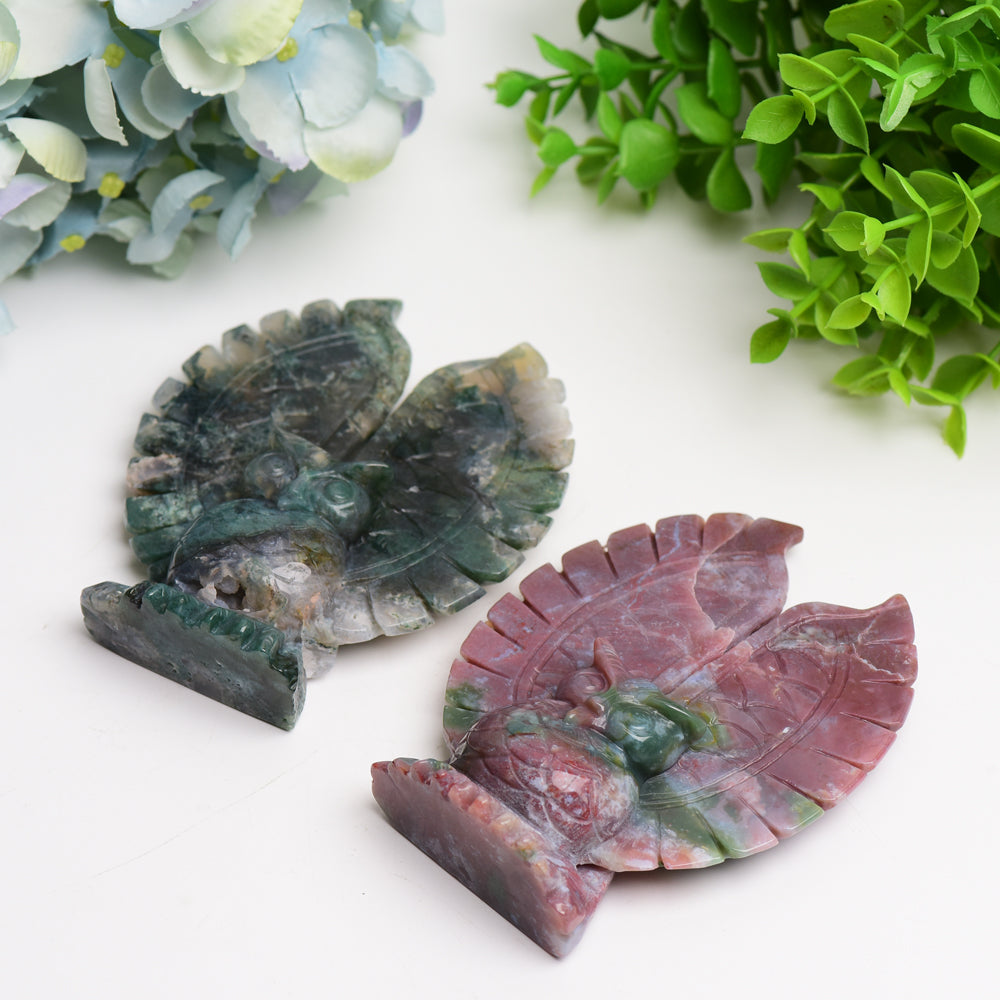 4.5" Ocean Jasper Moss Agate Owl Crystal Carving Bulk Wholesale