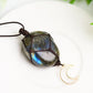 Rope Warrped Labradorite Stone Necklace with metal Moon Decor Bulk Wholesale
