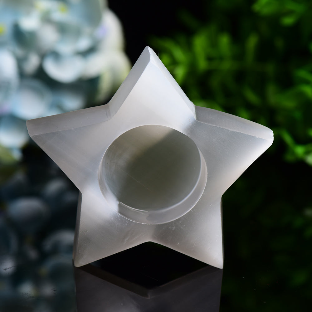 3.5" Star Shape Candle Holder Selenite Carving Bulk Wholesale