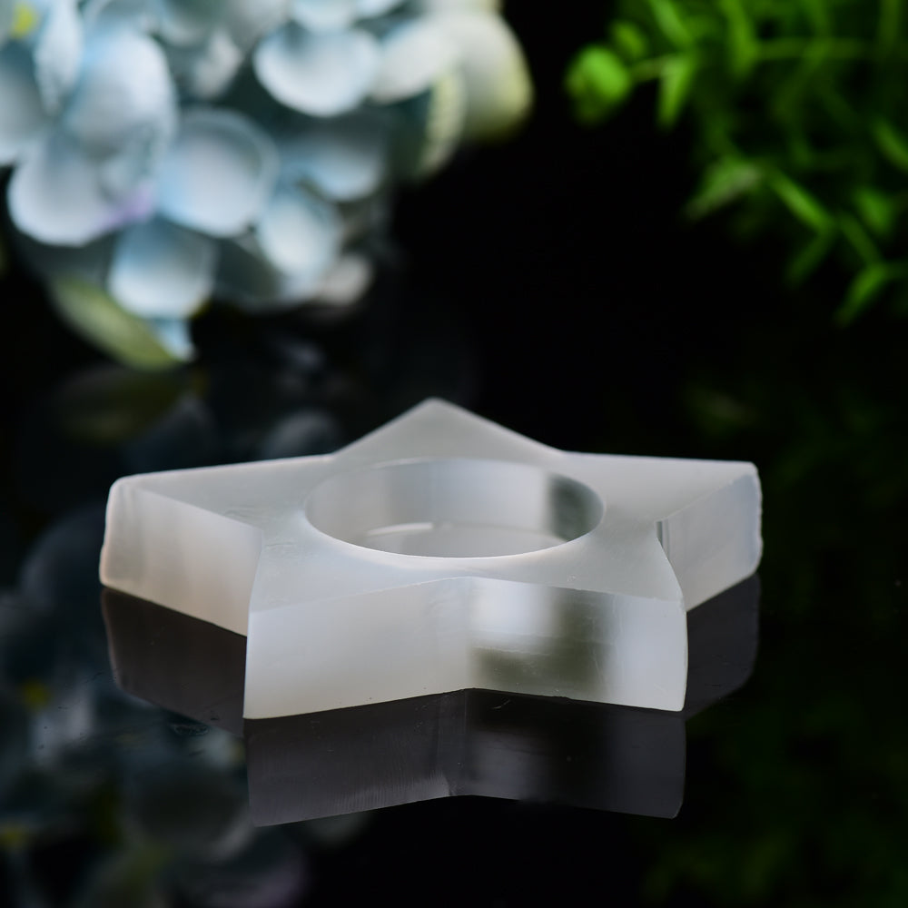 3.5" Star Shape Candle Holder Selenite Carving Bulk Wholesale