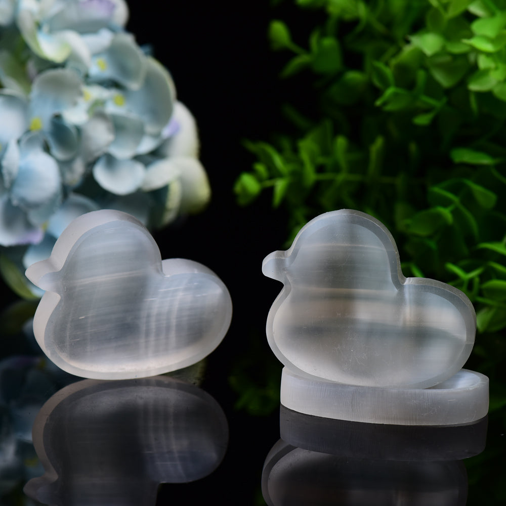 2.6" Duck Shape Selenite Bowl Carving Bulk Wholesale