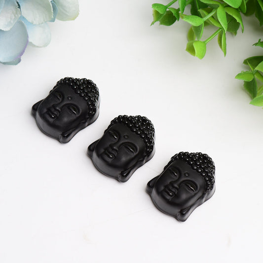 1.3" Black Obsidian Buddha Head Crystal Carving Bulk Wholesale