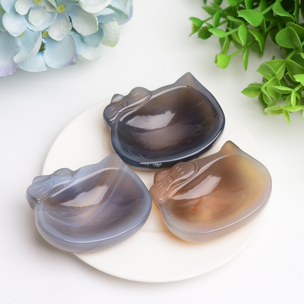 2.5" Agate Hello Kitty Bowl Crystal Carving Bulk Wholesale