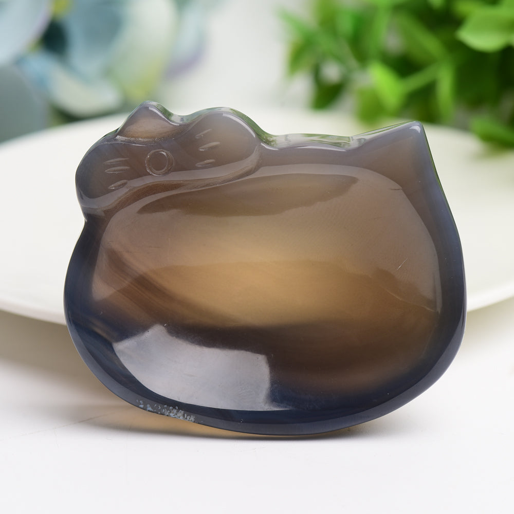 2.5" Agate Hello Kitty Bowl Crystal Carving Bulk Wholesale