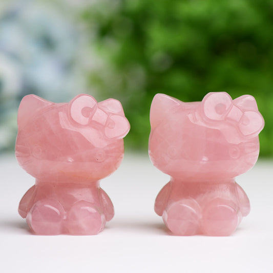 2.2" Rose Quartz Hello Kitty Crystal Carving