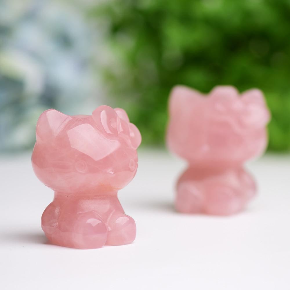 2.2" Rose Quartz Hello Kitty Crystal Carving