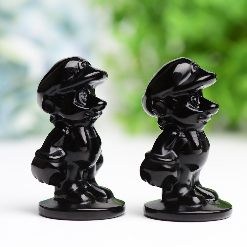 2.6" Black Obsidian Mario Crystal Carving