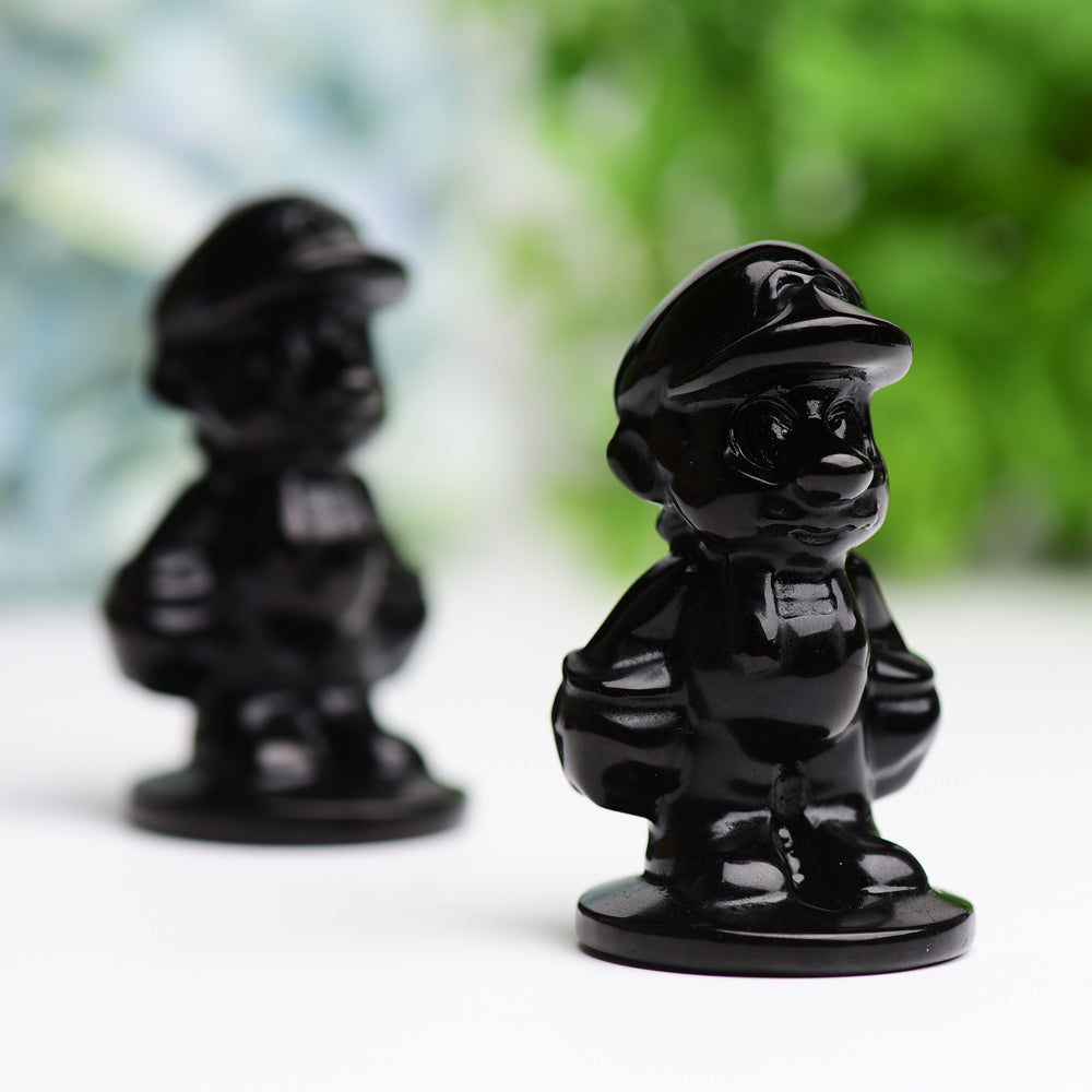 2.6" Black Obsidian Mario Crystal Carving