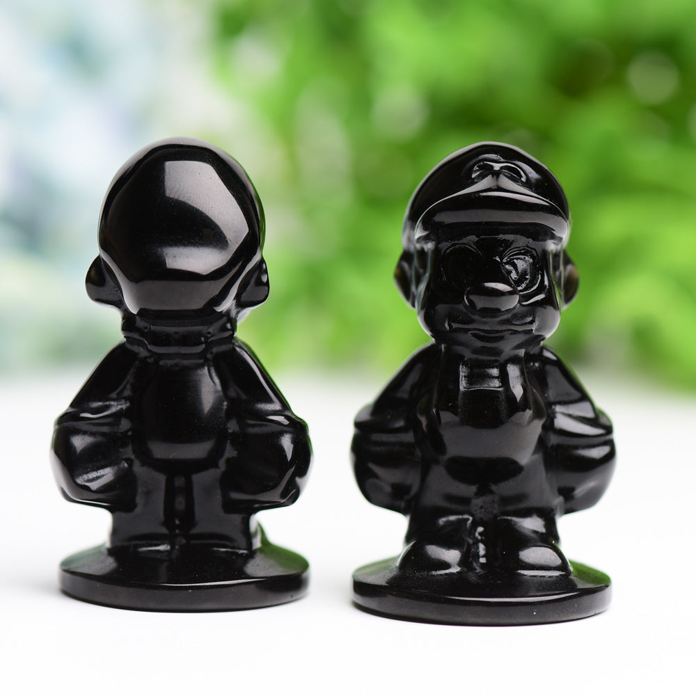2.6" Black Obsidian Mario Crystal Carving