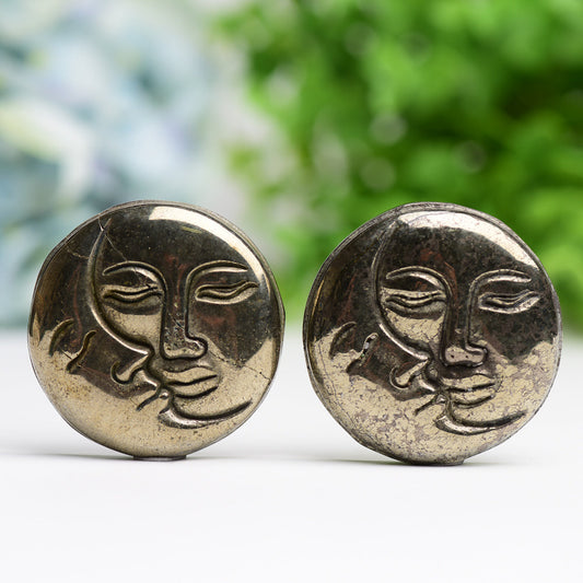 Pyrite Sun&Moon Face Crystal Carving