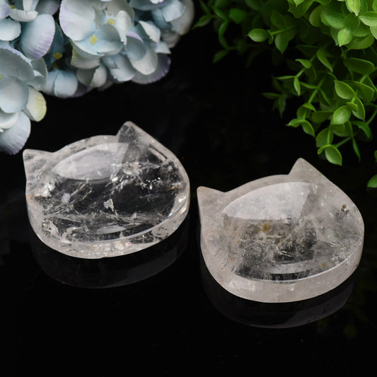 2.0"-3.5" Clear Quartz Cat Head Bowl Crystal Carving Bulk Wholesale