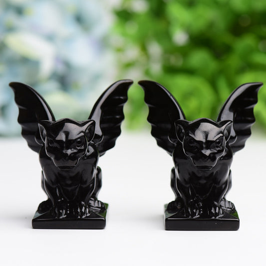 2.2" Black Obsidian Gargoyle Crystal Carving