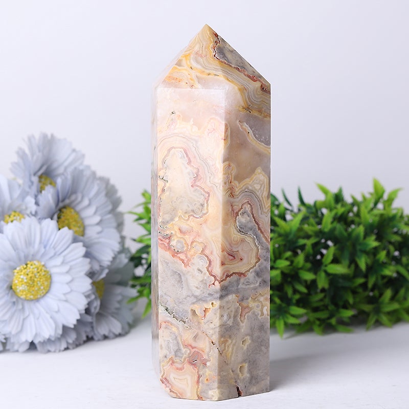 7" Unique Crazy Agate Crystal Tower