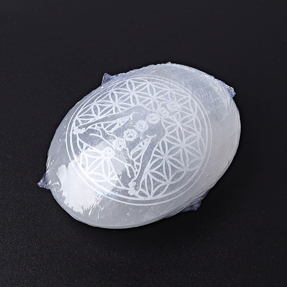 2.4" Selenite Palm Stone with Printing Crystal wholesale suppliers