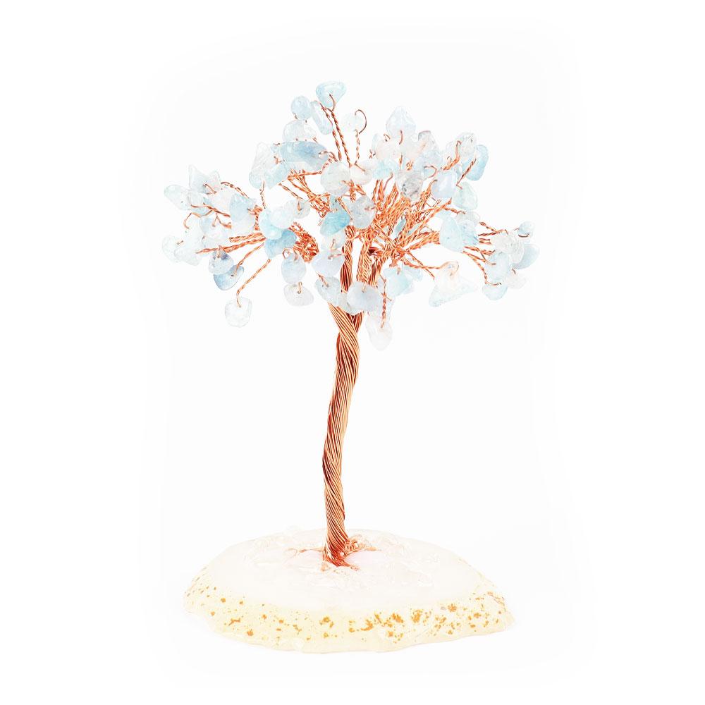 Aquamarine Chips Lucky Tree with Agate Base Free Form