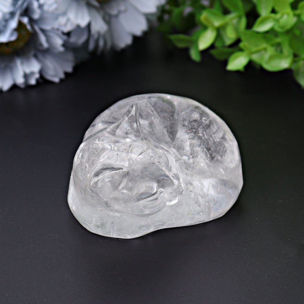 3" Clear Quartz Sleeping Cat Crystal Carvings Crystal wholesale suppliers