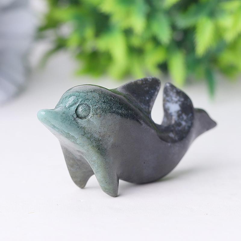 2.5" Moss Agate Dolphin Crystal Carvings Crystal wholesale suppliers