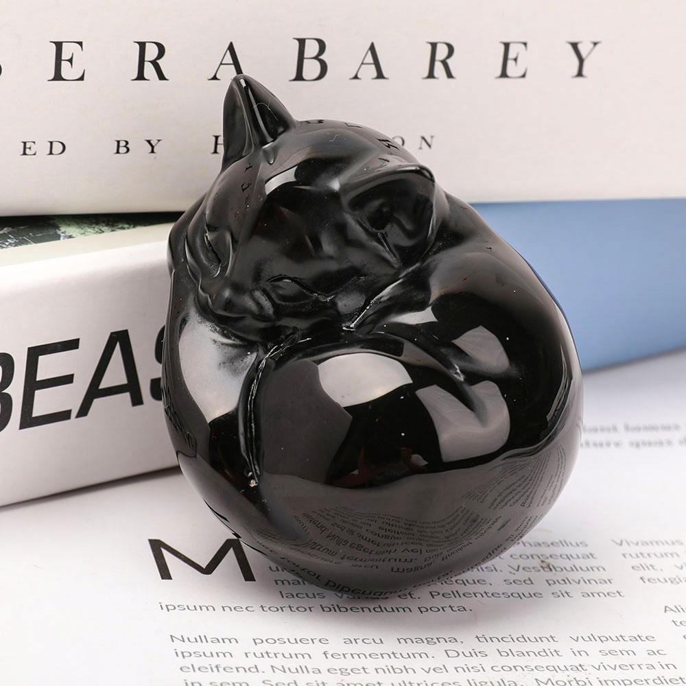 Black Obsidian Sleeping Cat Carvings