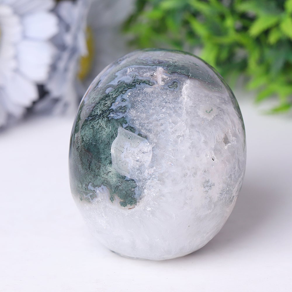 3.5" Unique Moss Agate Crystal Skull Carvings for Halloween