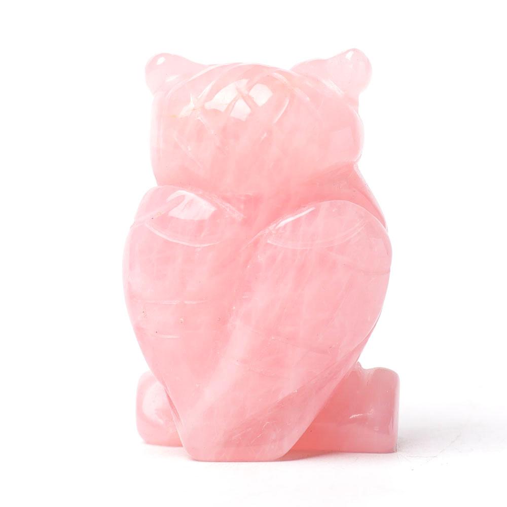 2.0" Rose Quartz Owl Figurine Crystal Carvings