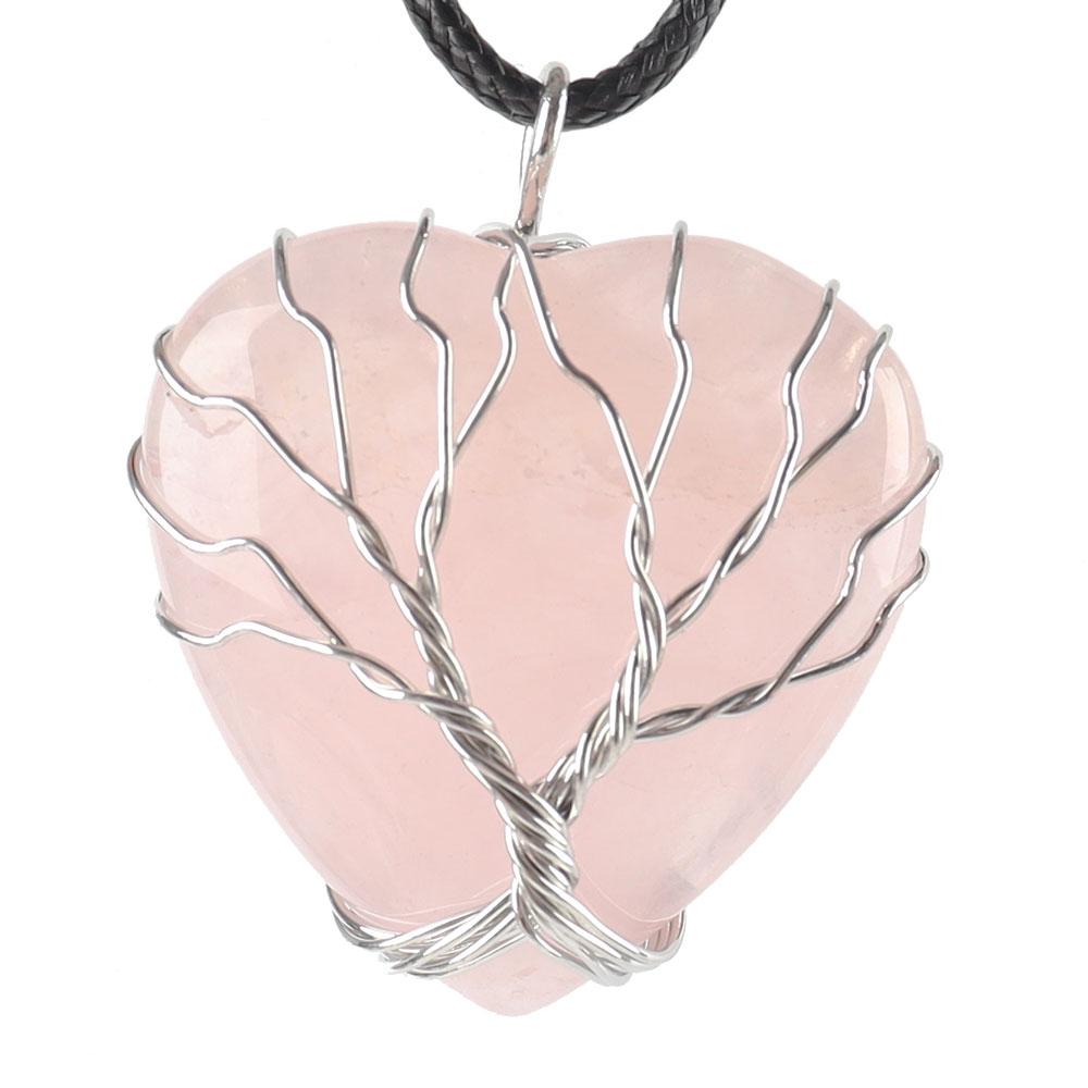 Silver Tree Of Life Wire Wrapped Heart Shape Stone Pendant Crystal wholesale suppliers