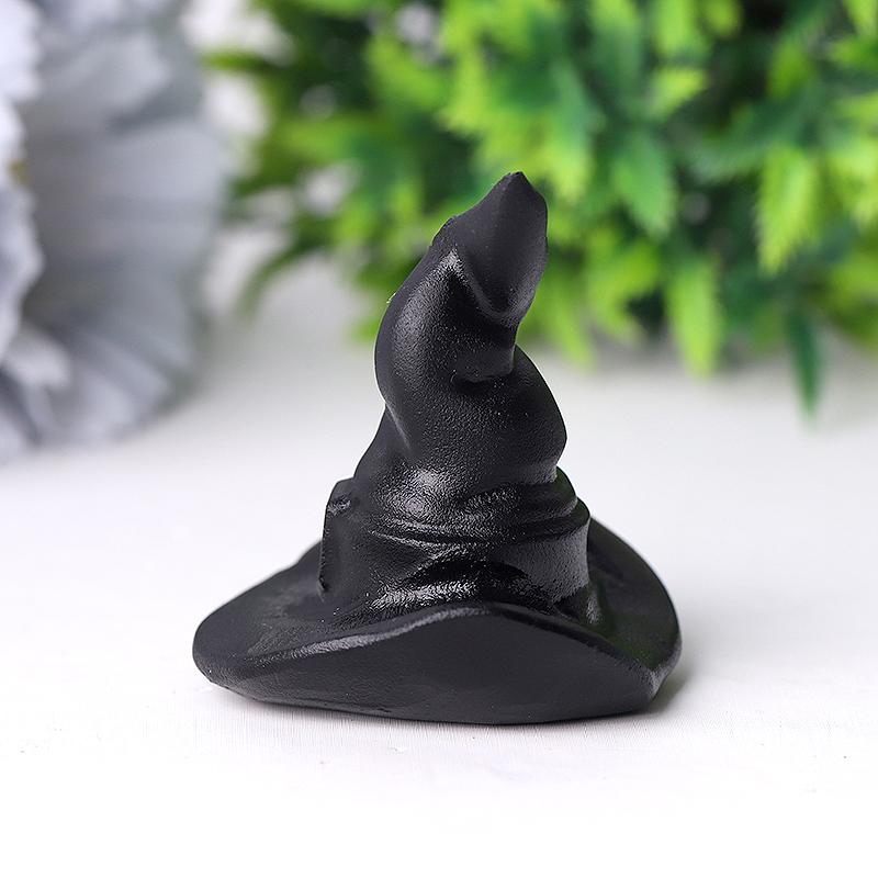 2" Black Obsidian Witch Hat Crystal Carving Halloween Gift Crystal wholesale suppliers