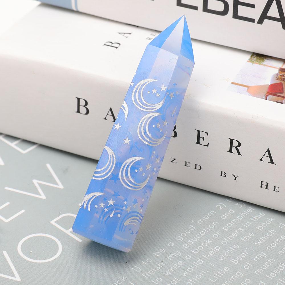 Blue Opalite Point with Laser Engraved Pattern Crystal wholesale suppliers