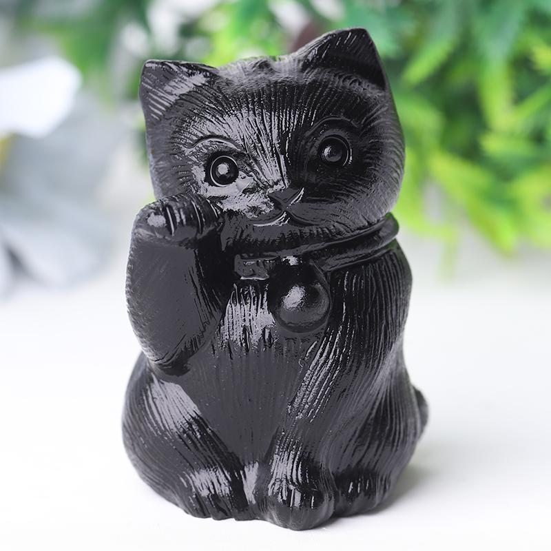 2" Black Obsidian Cute Cat Crystal Carvings for Halloween Crystal wholesale suppliers