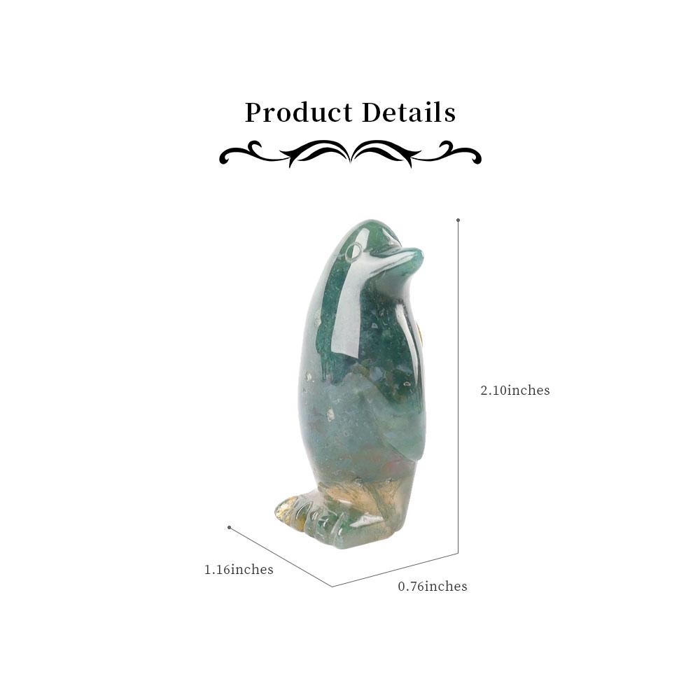 2" Moss Agate Crystal Carving Penguin Free Form