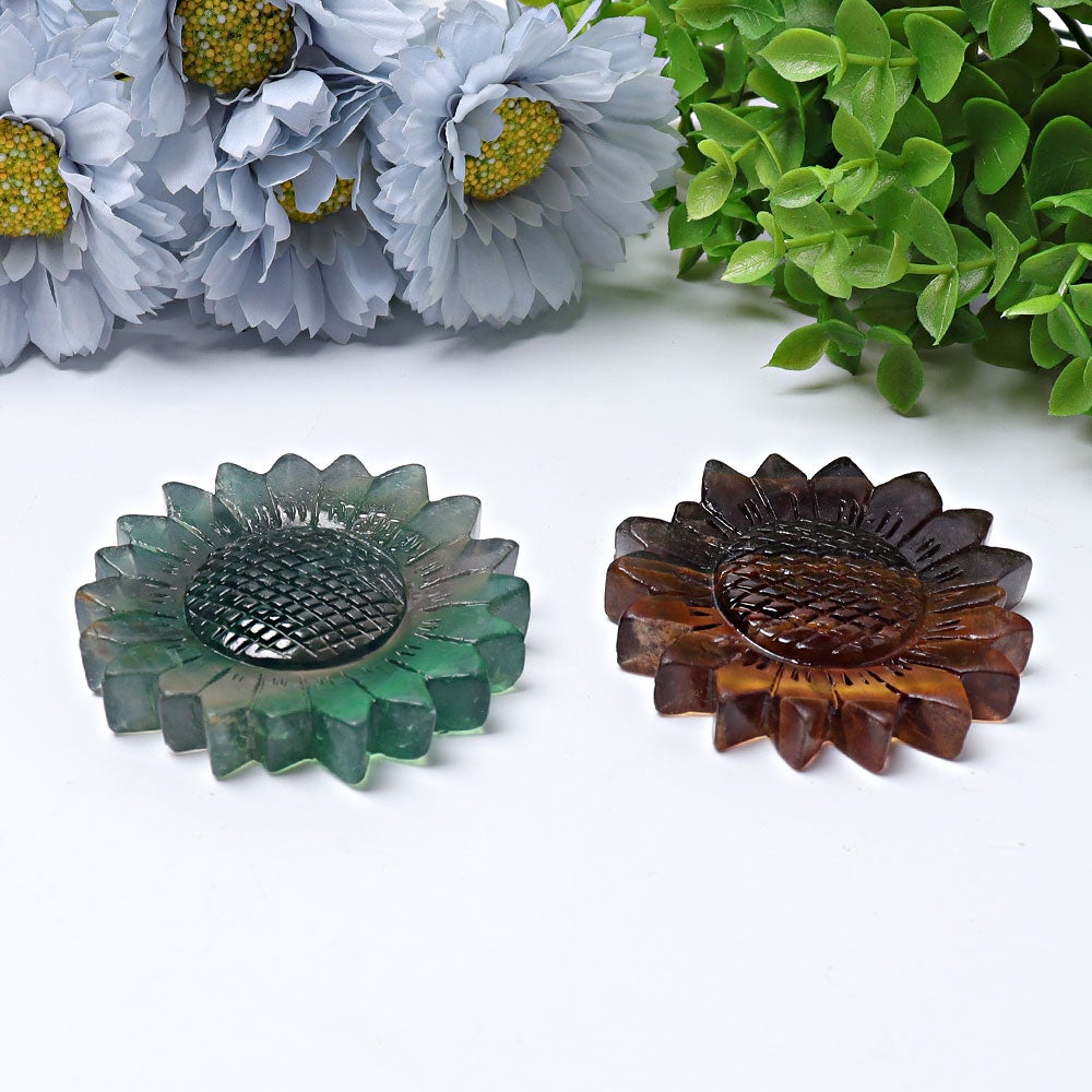 2.6" Fluorite Sun Flower Crystal Carvings Crystal wholesale suppliers