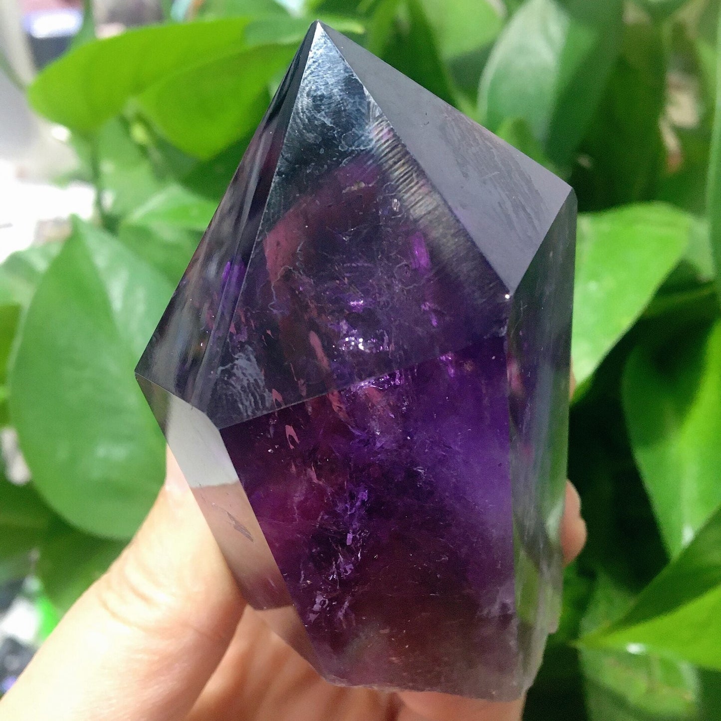 Dark Purple Amethyst Point Half Polished #11