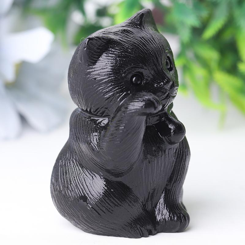 2" Black Obsidian Cute Cat Crystal Carvings for Halloween Crystal wholesale suppliers