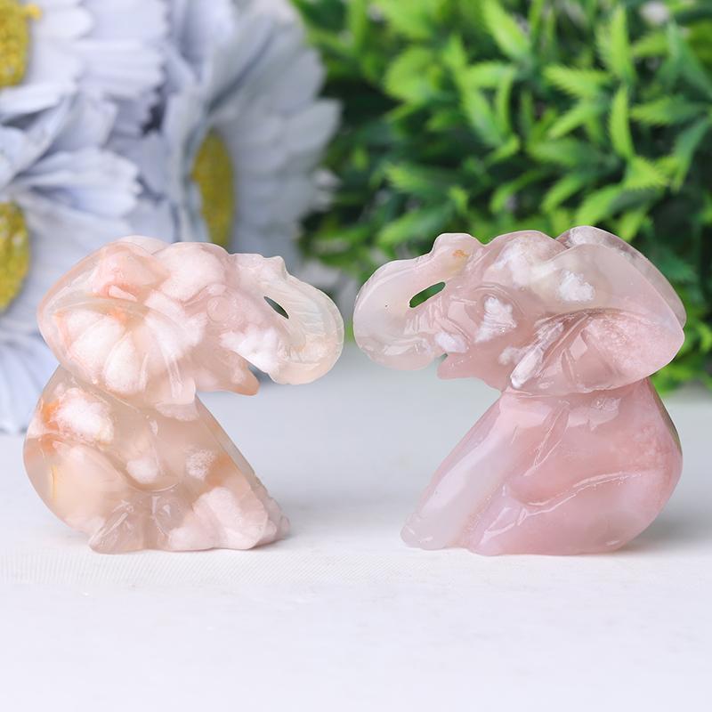 2" Flower Agate Elephant Crystal Carvings Crystal wholesale suppliers