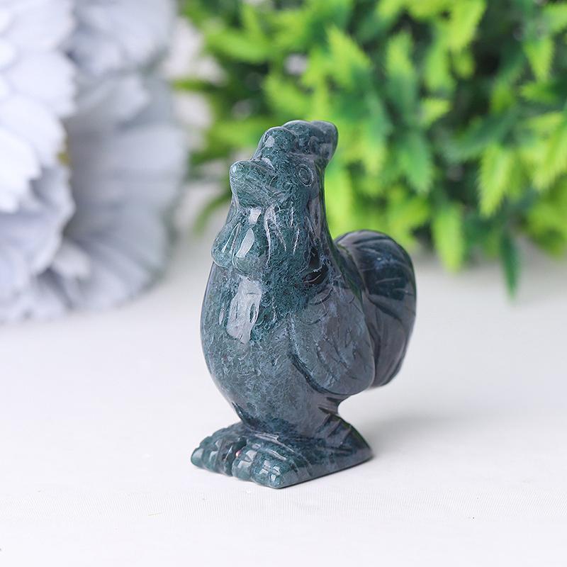 2" Moss Agate Rooster Crystal Carvings Crystal wholesale suppliers