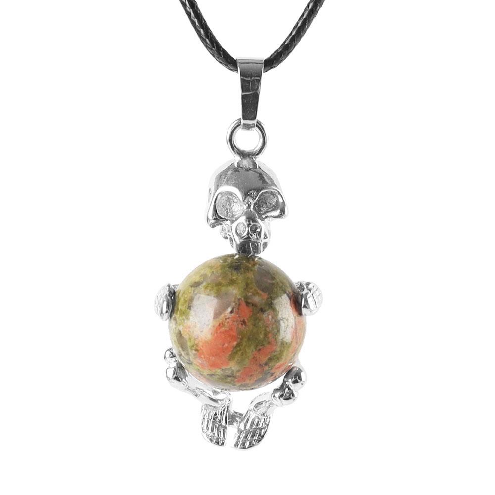 Silver Skeleton Wrapped Round Ball Gemstone Healing Crystal Pendant Crystal wholesale suppliers