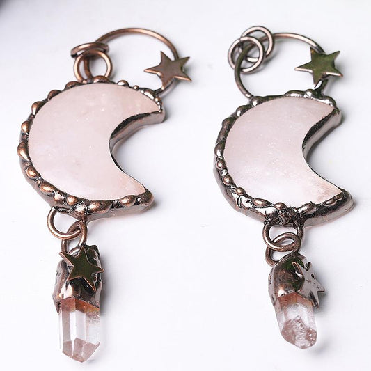 Rose Quartz Moon Shape Pendant for Jewelry DIY Crystal wholesale suppliers