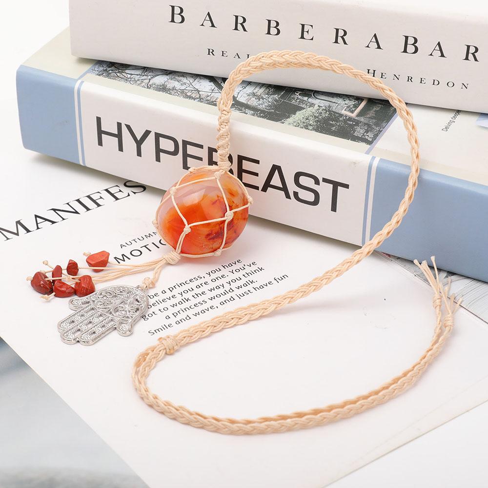 Straw Rope Wrapped Carnelian Stone Adjustable Necklace Crystal wholesale suppliers