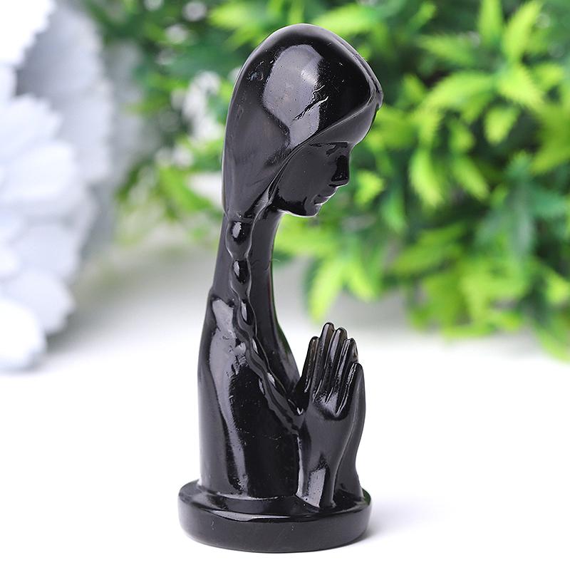 3" Black Obsidian Pray Woman Crystal Carvings Crystal wholesale suppliers