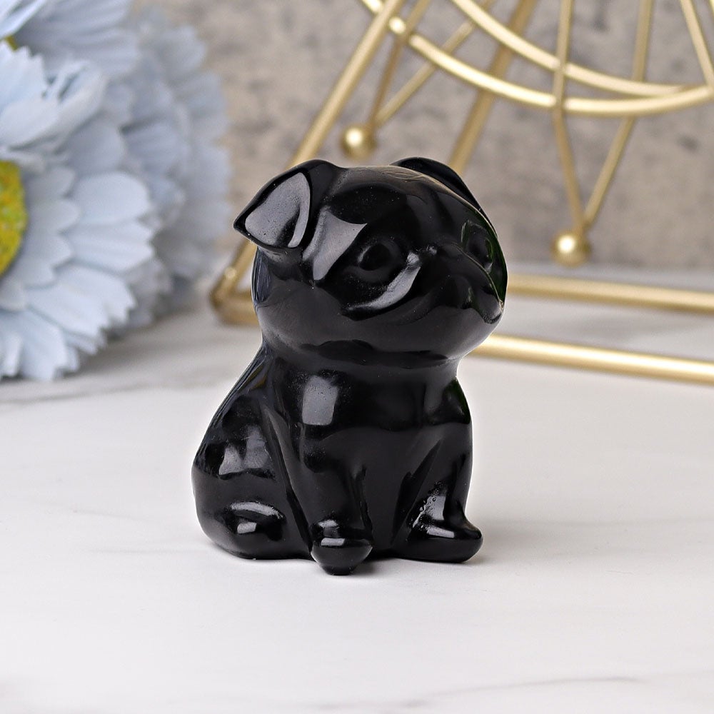 2.3" Black Obsidian Pug Dog Crystal Carvings Crystal wholesale suppliers