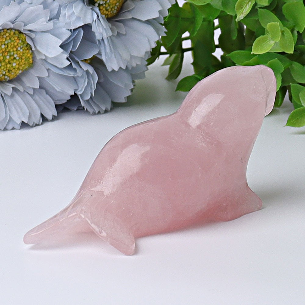 3.8" Rose Quartz Seal Crystal Carvings Crystal wholesale suppliers