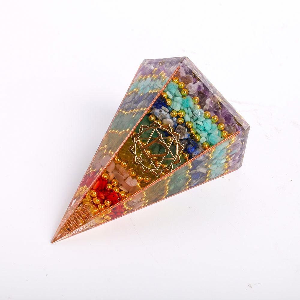 7 Chakra Crystal Chips Resin Pyramid