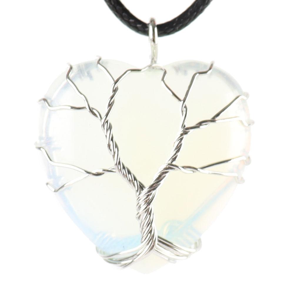 Silver Tree Of Life Wire Wrapped Heart Shape Stone Pendant Crystal wholesale suppliers