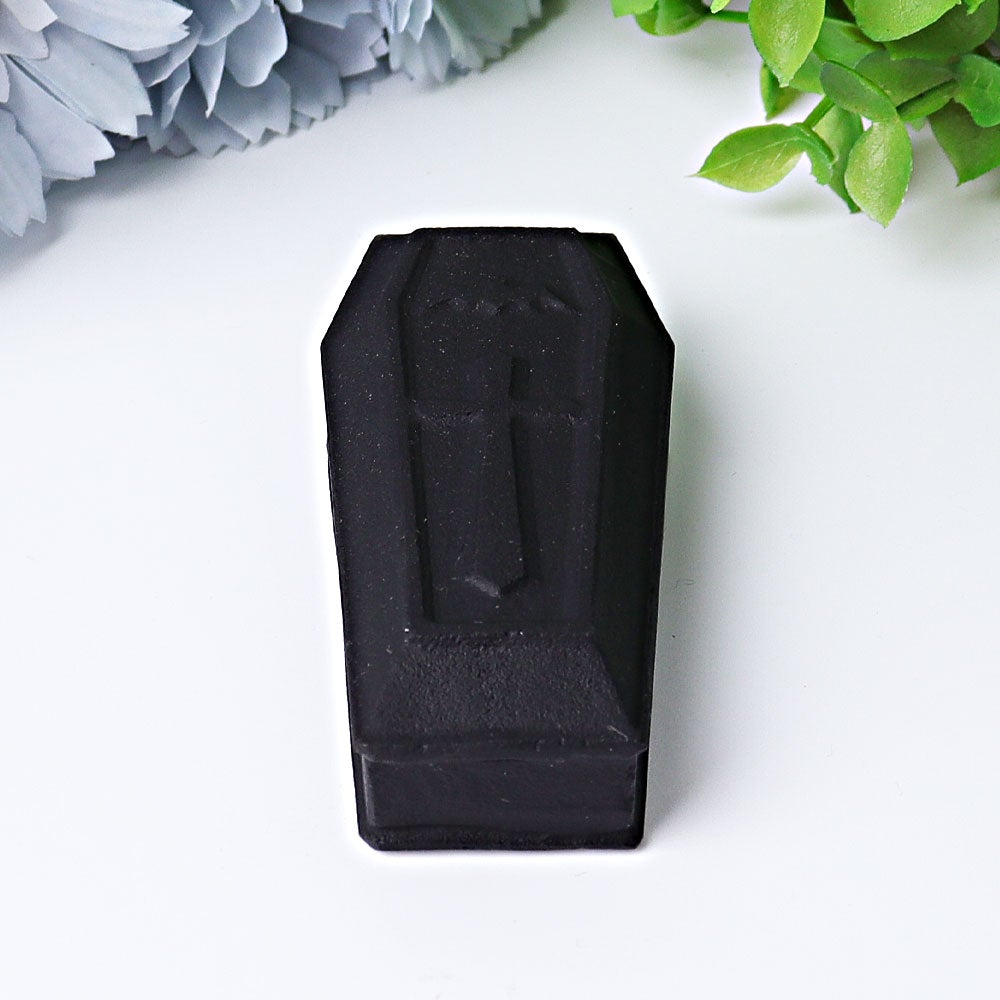 3.1" Matt Black Obsidian Coffin Crystal Carvings Crystal wholesale suppliers