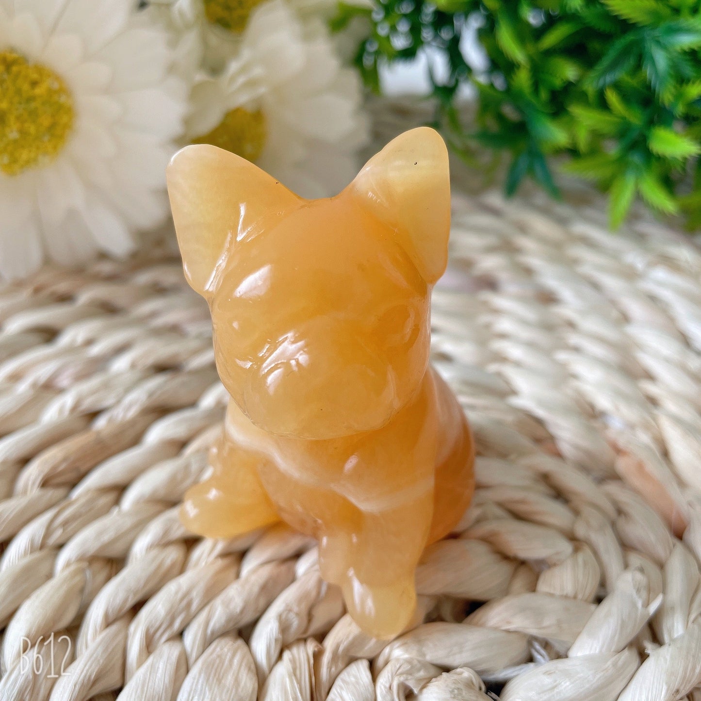 2.4" High Quality Yellow Calcite French Bulldog Carving Crystal Dog For Home Decor Crystal wholesale suppliers