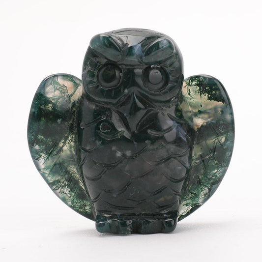 2" Moss Agate Owl Carvings