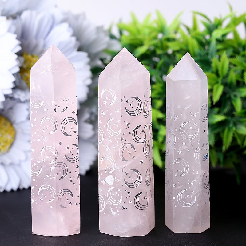 3.6" Rose Quartz with Moon Printing Crystal Point Crystal wholesale suppliers